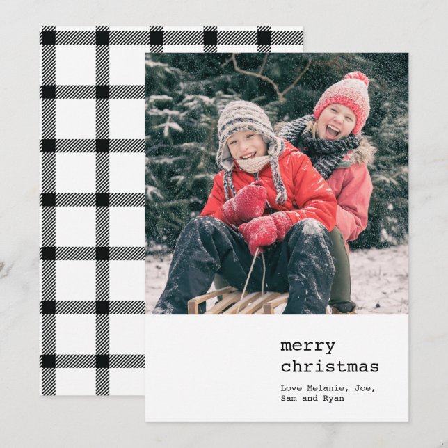 Merry Christmas Typewriter & Buffalo Plaid Holiday Invitation (Front/Back)