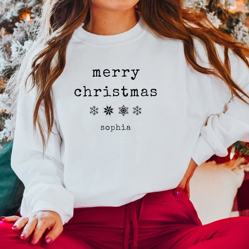 Merry Christmas  Typewriter Text and Snowflakes Sweatshirt
