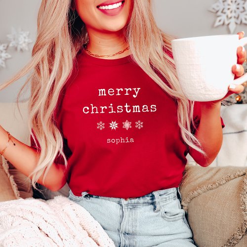 Merry Christmas  Typewriter Text and Snowflakes T_Shirt