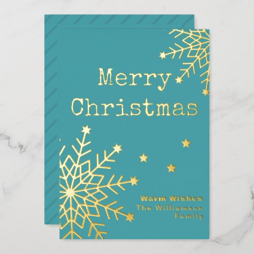 Merry Christmas Typewriter Text Teal Elegant  Foil Holiday Card