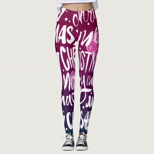 Merry Christmas Typographic Pattern Leggings (Front)