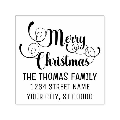Merry Christmas Typography 10 Name Return Address Self_inking Stamp