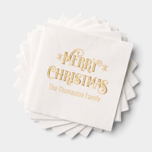 Merry Christmas Typography #11 Family Name Foil Napkins