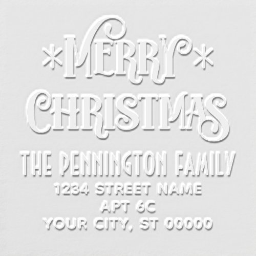 Merry Christmas Typography 11 Name Return Address Embosser