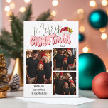 Merry Christmas Typography 3 Family Photo Festive Holiday Card<br><div class="desc">This festive Merry Christmas design was created using a fun modern script font and my hand lettered block font in a retro 80's style in light pink and red topped off with my hand painted Santa hat with holly and berries to make your family photo shine as the star. Add...</div>