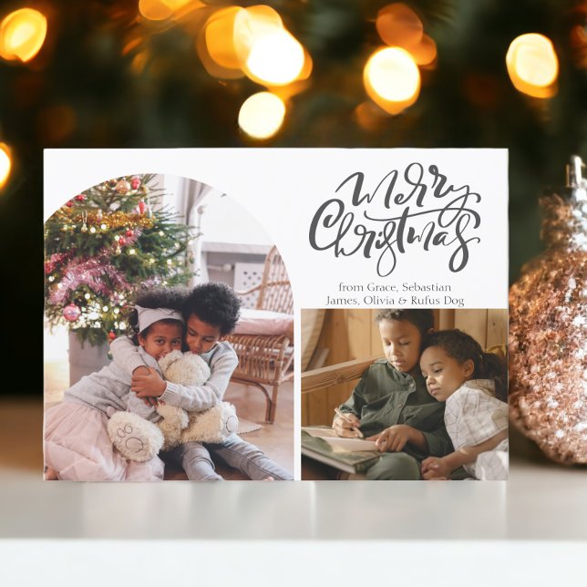 Merry Christmas Typography 3 Photo Holiday Card (Merry Christmas Typography 3 Photo Holiday Cards from Ricaso. Add own photos and text)