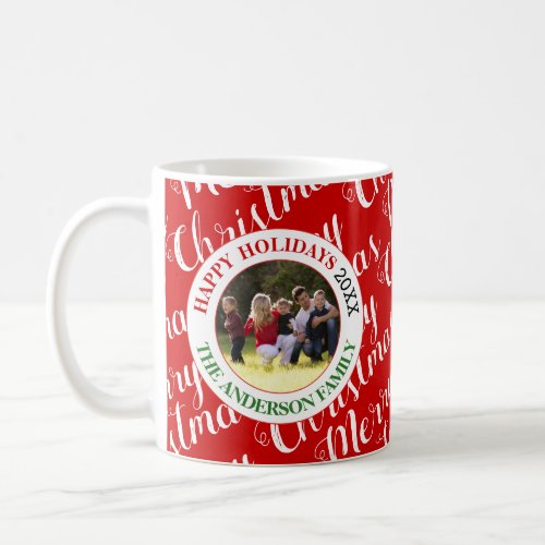 Merry Christmas typography and photo red holiday Coffee Mug