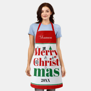 Merry Christmas typography and vintage elements Apron