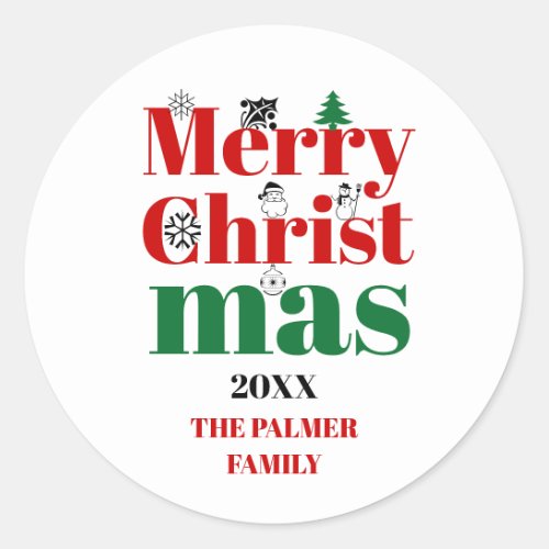 Merry Christmas typography and vintage elements Classic Round Sticker