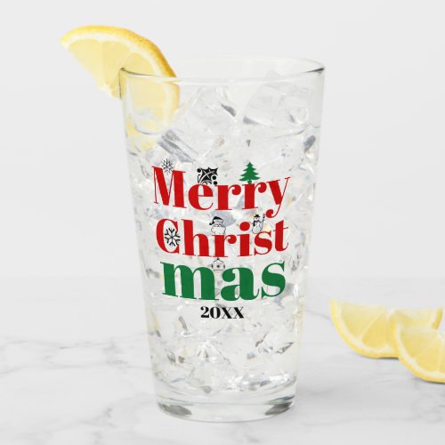 Merry Christmas typography and vintage elements Glass