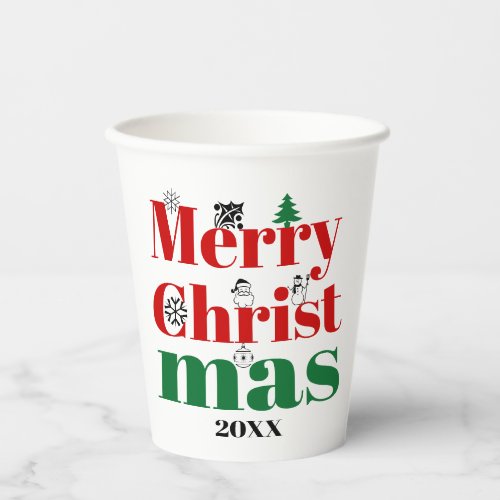 Merry Christmas typography and vintage elements Paper Cups