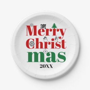 Merry Christmas typography and vintage elements Paper Plates