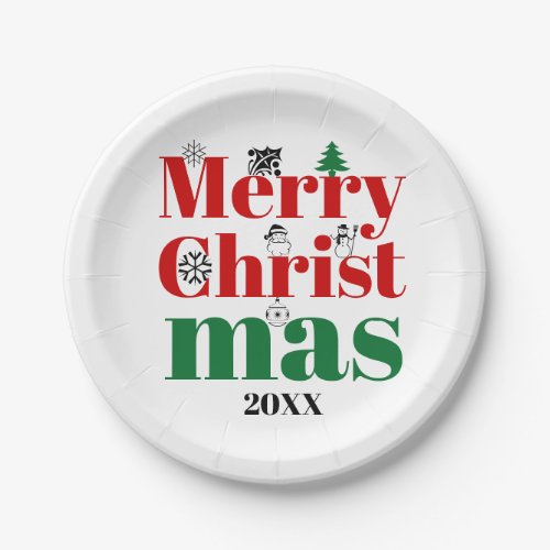 Merry Christmas typography and vintage elements Paper Plates