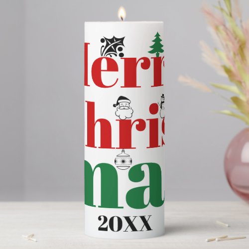 Merry Christmas typography and vintage elements Pillar Candle