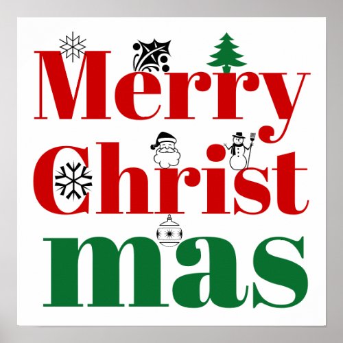 Merry Christmas typography and vintage elements Poster