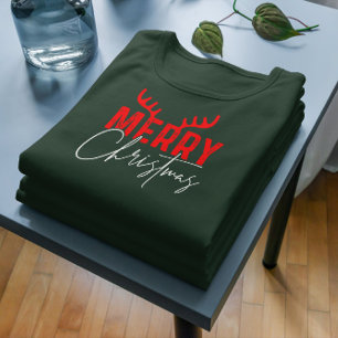 Merry Christmas Typography Antlers T-Shirt