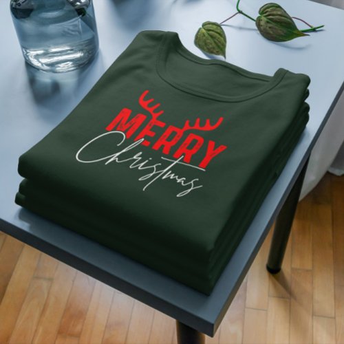 Merry Christmas Typography Antlers T_Shirt