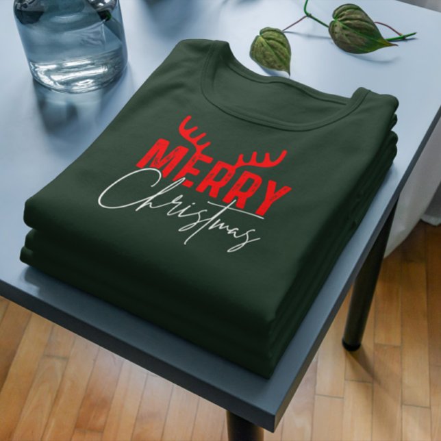 Merry Christmas Typography Antlers T-Shirt (Creator Uploaded)
