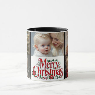 Merry Christmas Typography | Babys 5 Photo Collage Mug