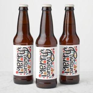 Merry Christmas Typography Beer Bottle Label