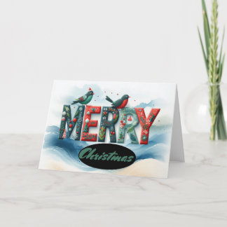 Merry Christmas Typography Birds Holiday Card