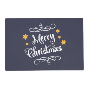 Merry Christmas Typography Blue White Placemat