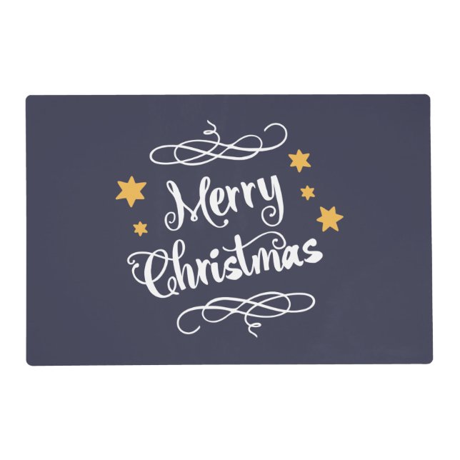 Merry Christmas Typography Blue White Placemat (Back)