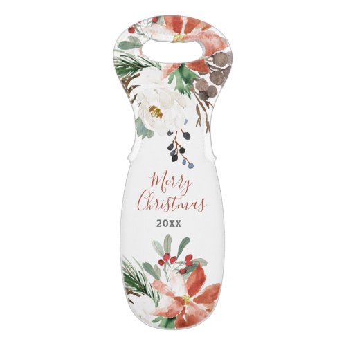 Merry Christmas Typography  Christmas Bouquet Wine Bag