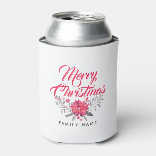 Merry Christmas Typography  Christmas Flowers Can Cooler