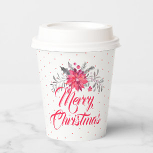 Merry Christmas Typography & Christmas Flowers Pap Paper Cups