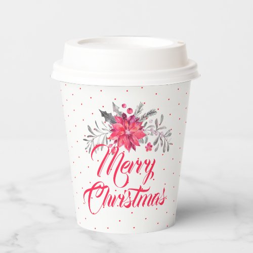 Merry Christmas Typography  Christmas Flowers Pap Paper Cups