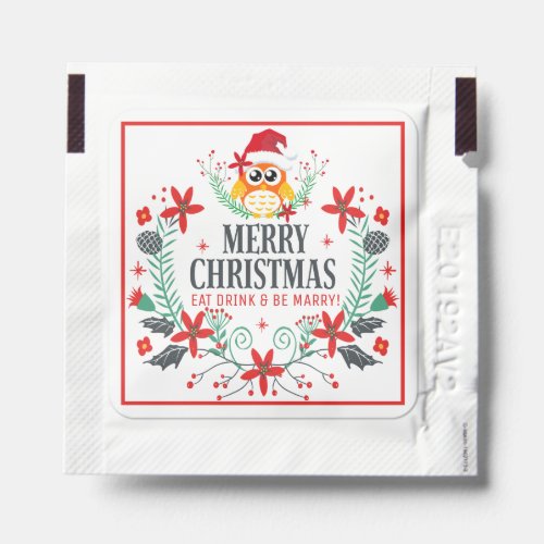 Merry Christmas Typography Christmas owl wreath Hand Sanitizer Packet