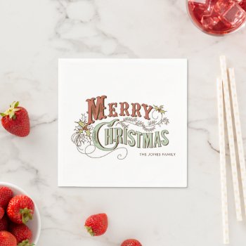 Merry Christmas Typography Christmas Party Napkins by Lovewhatwedo at Zazzle
