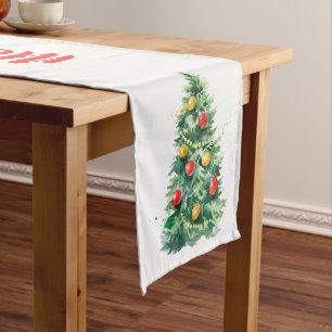 Merry Christmas Typography & Christmas Tree Medium Table Runner