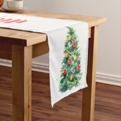 Merry Christmas Typography  Christmas Tree Medium Table Runner