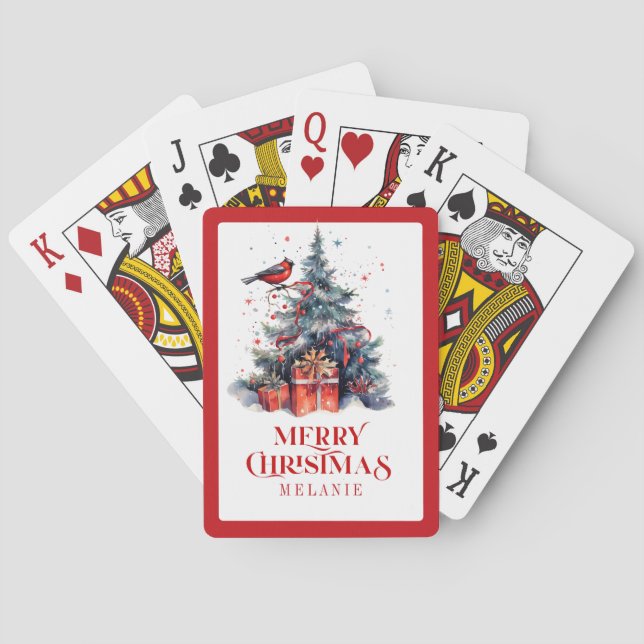 Merry Christmas typography & Christmas Tree Poker Cards (Back)