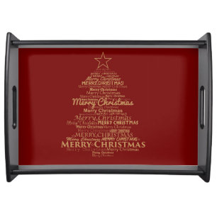 Merry Christmas Typography Christmas Tree Serving Tray