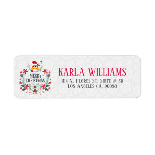 Merry Christmas Typography & Christmas Wreath Owl Label