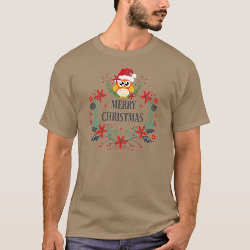 Merry Christmas Typography  Christmas Wreath T_Shirt