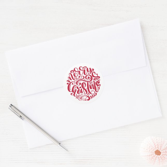 Merry Christmas Typography Classic Round Sticker (Envelope)