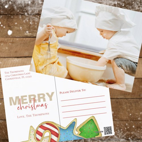 Merry Christmas Typography Custom Cookies Photo Holiday Postcard