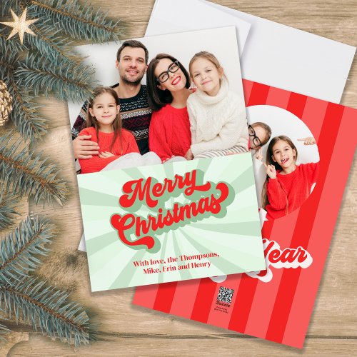 Merry Christmas Typography Custom Red Green Retro Holiday Card