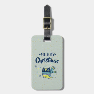 Merry Christmas Typography & Cute Christmas owl Luggage Tag
