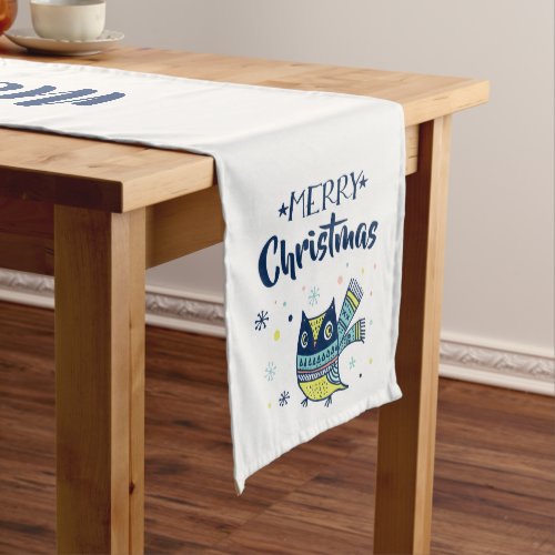 Merry Christmas Typography Cute Christmas Owl Medium Table Runner