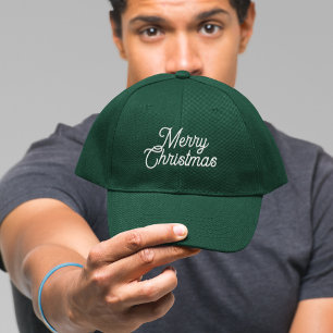 Merry Christmas Typography Dark Green Background Hat