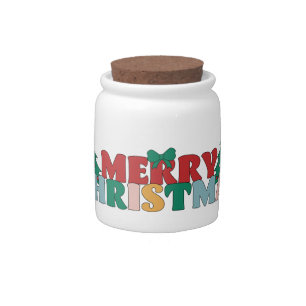 Merry Christmas Typography Decorated Pine Tree Candy Jar