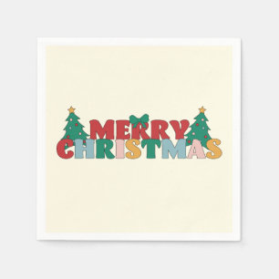 Merry Christmas Typography Decorated Pine Tree Napkins