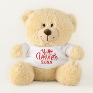Merry Christmas Typography Design Teddy Bear