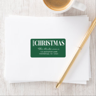 Merry Christmas Typography Emerald Green and White Label