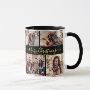Merry Christmas Typography Family 5 Photo Collage Mug